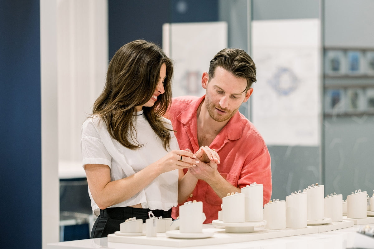 Photographer Larissa Marie Photography - Instagram @larissamariephoto Engagement Ring Shopping as a couple Lab-Grown Diamond Engagement Rings at Soha Diamond Co. Showroom in Madison, Wisconsin