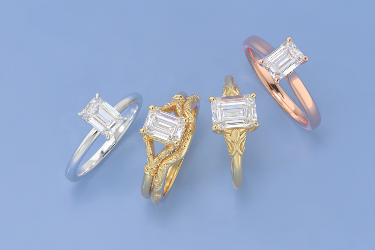 wedding band with emerald cut engagement ring