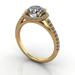 Halo engagement ring with side stones soha diamond co yellow gold