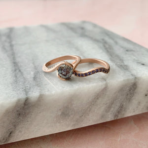 Matte rose gold and gray moissanite ring