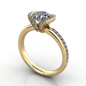 half bezel halo engagement ring yellow metal