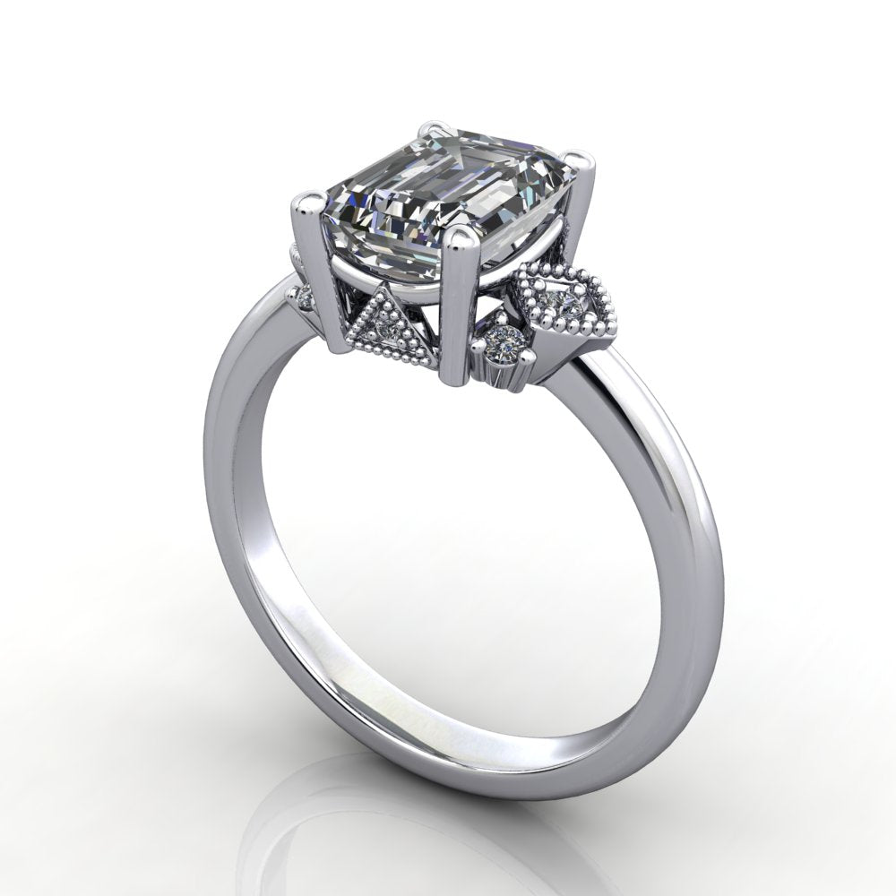 Art deco vintage inspired engagement ring white gold