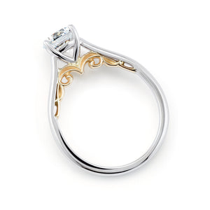 Sculptural engagement ring two tone metal
