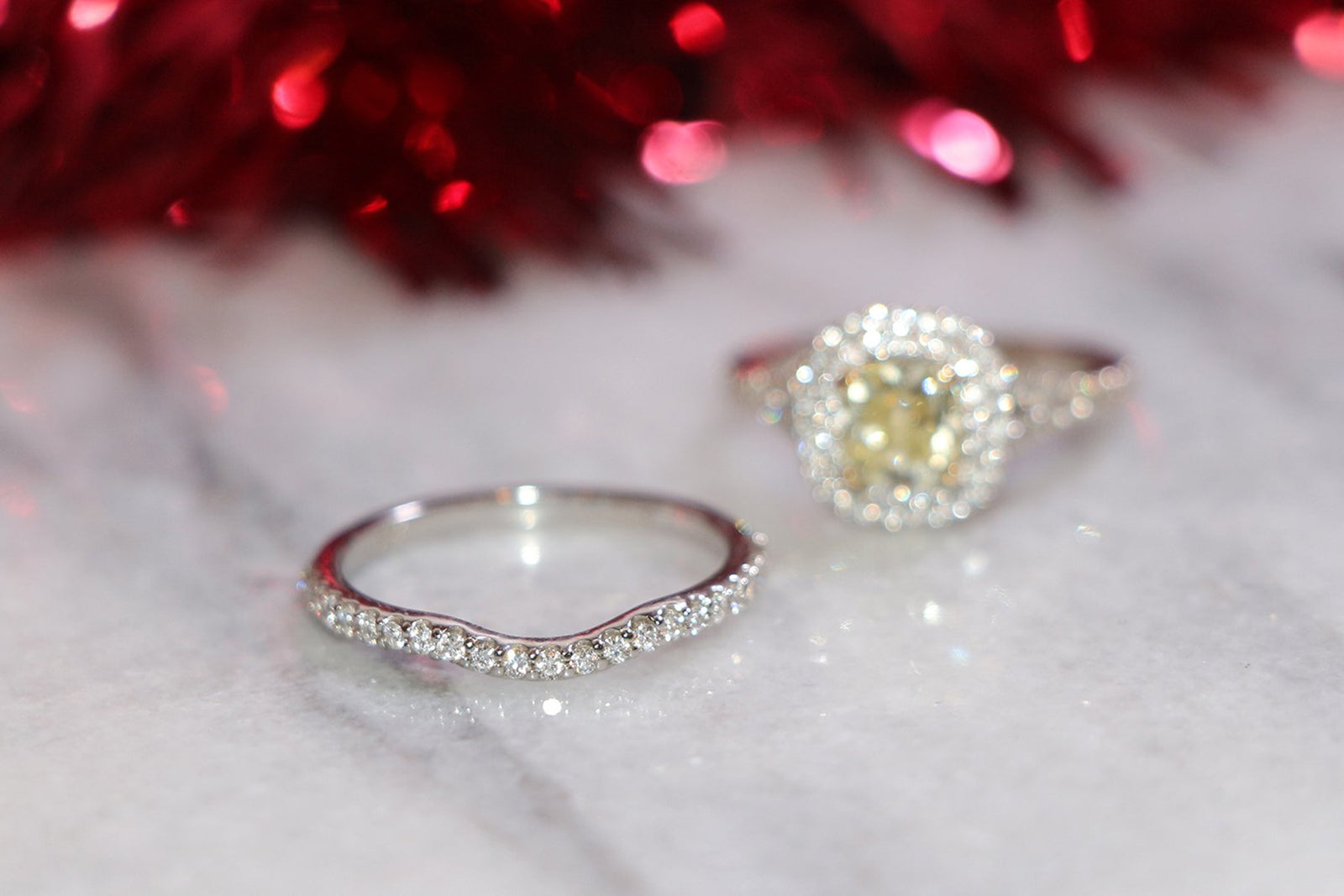 Contoured curved diamond wedding band