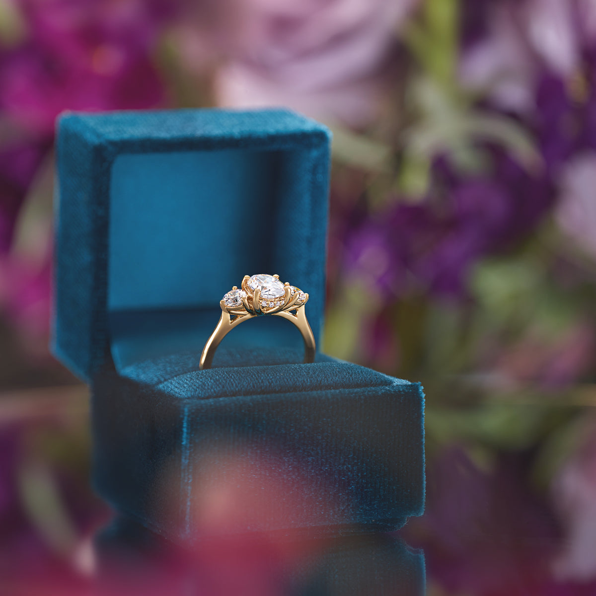 Camilla Three-Stone Hidden Halo Engagement Ring (Setting Only)