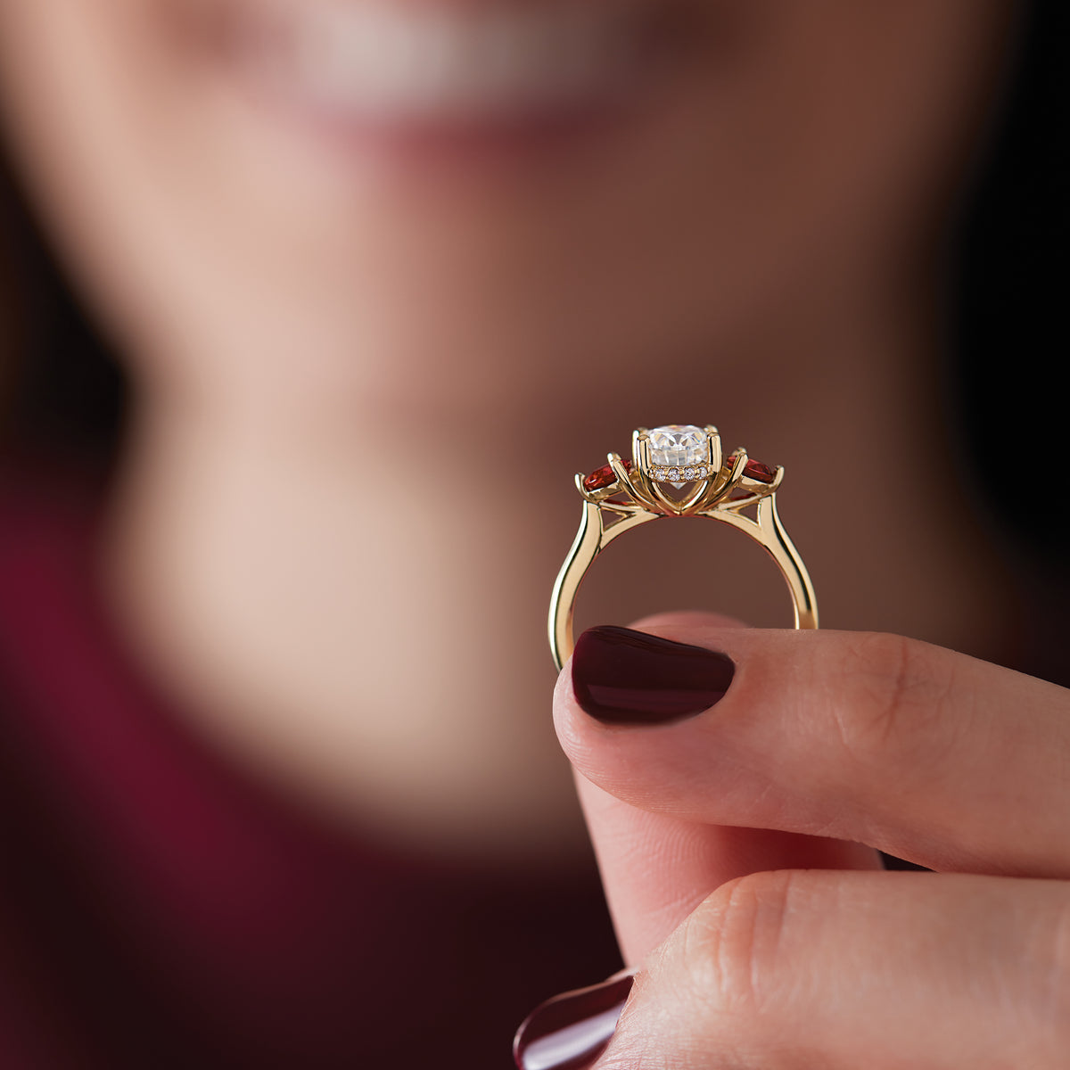 Camilla Three-Stone Hidden Halo Engagement Ring (Setting Only)