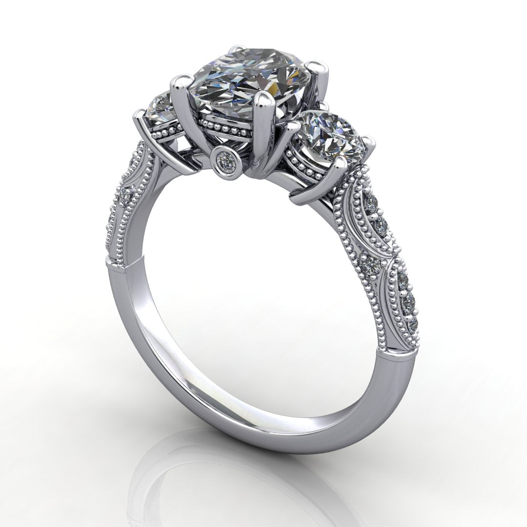 Lourdes Three-Stone Vintage Inspired Engagement Ring (Setting Only)