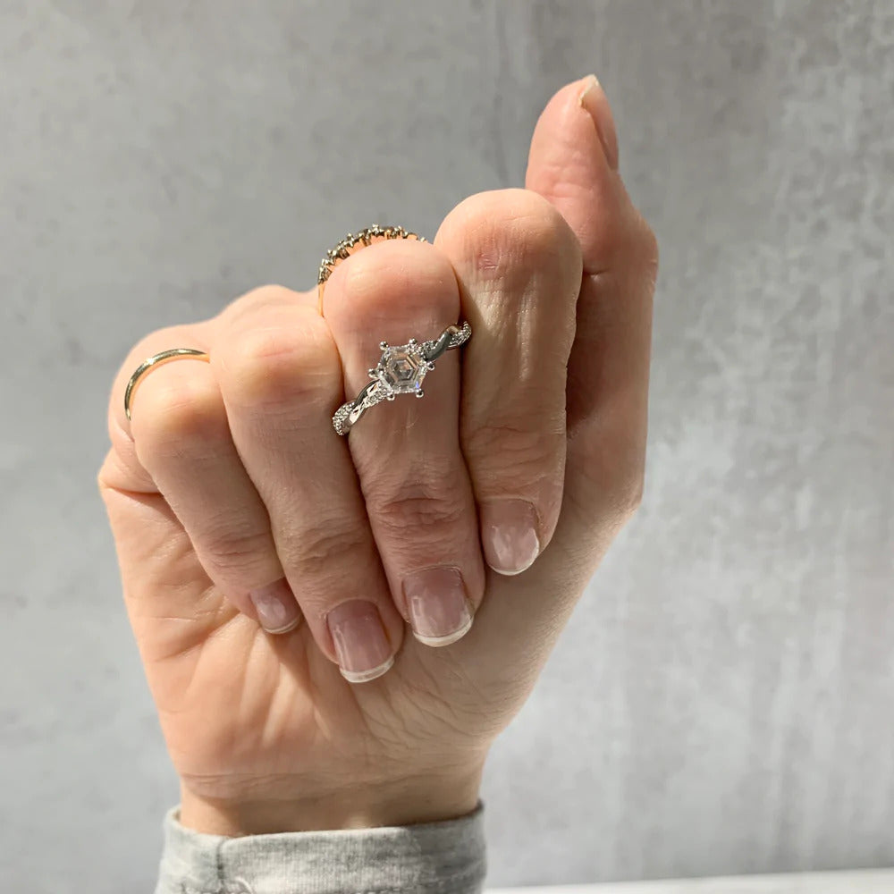 Hexagon rose diamond engagement ring