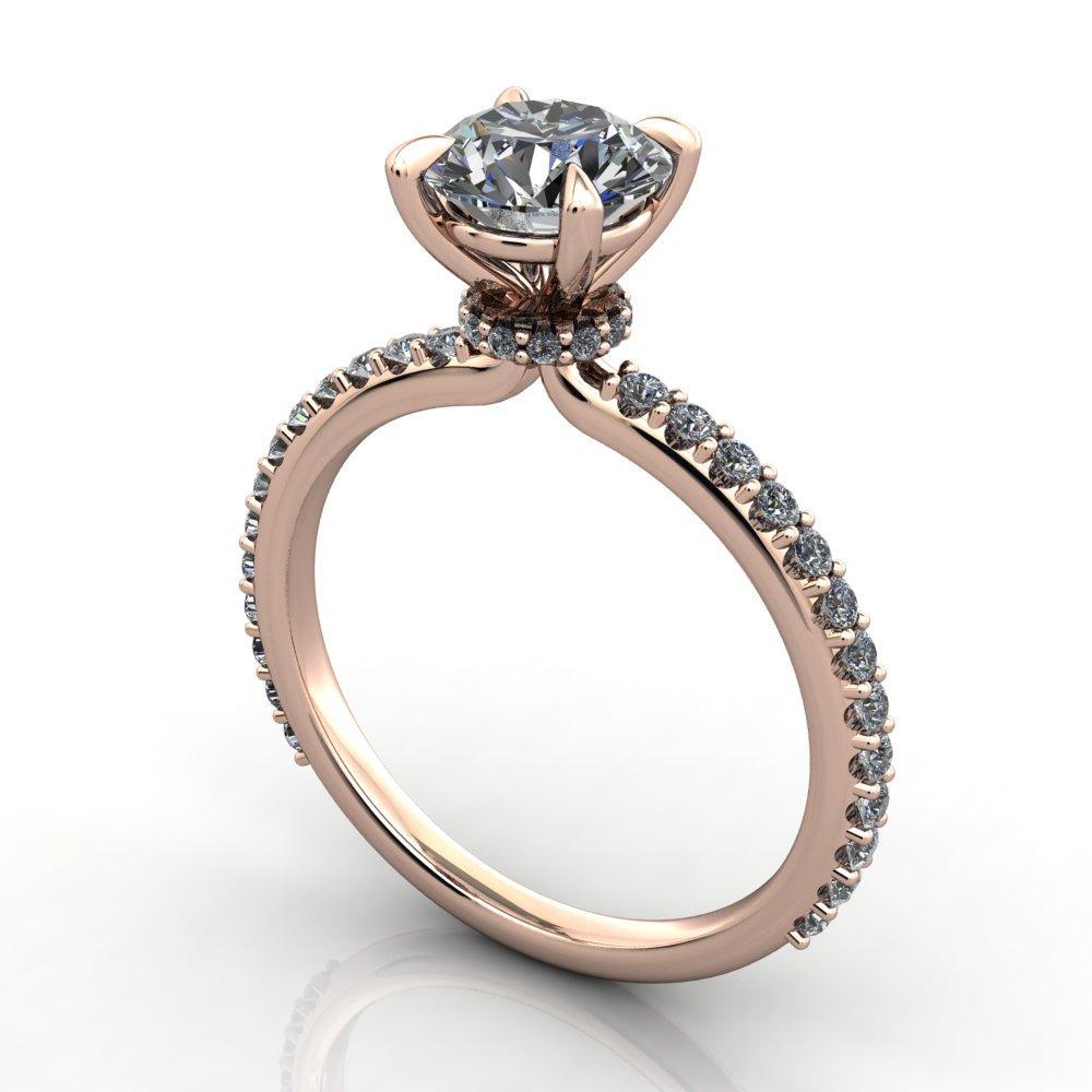 solitaire engagement ring with side stones and diamond collar 
