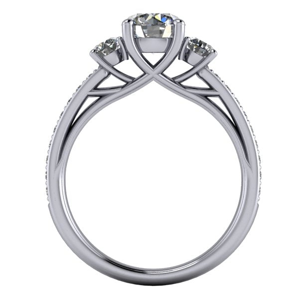 Three stone engagement ring from a side view