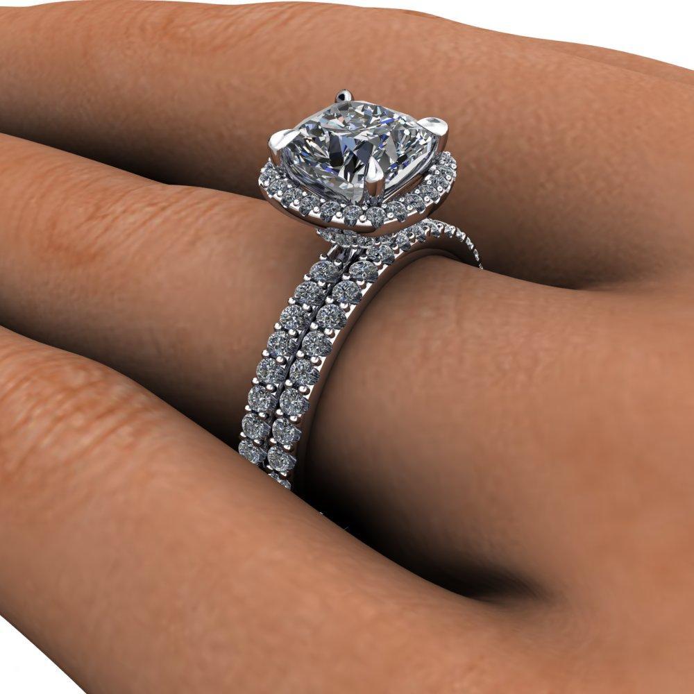 By Bonnie Jewelry | 3-Stone Emerald Cut Diamond Ring with a Flush Wedding  Band