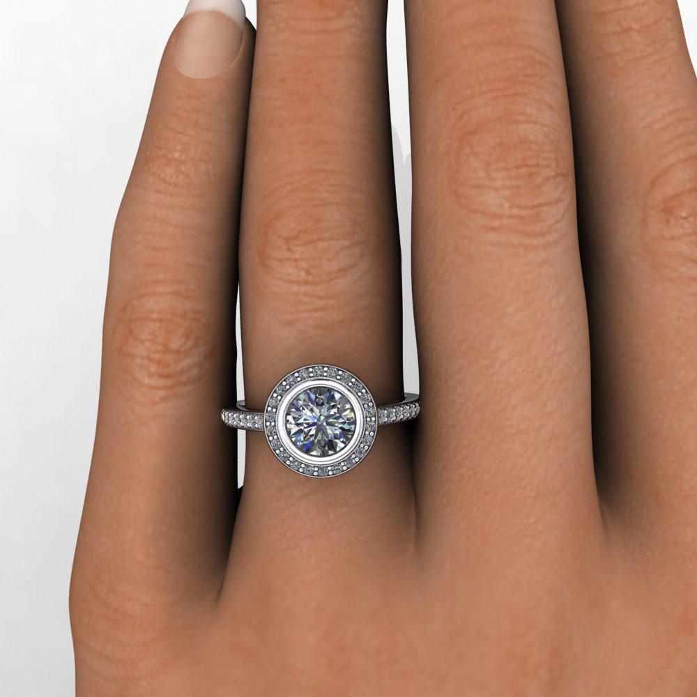 Bezel set halo engagement ring outlet