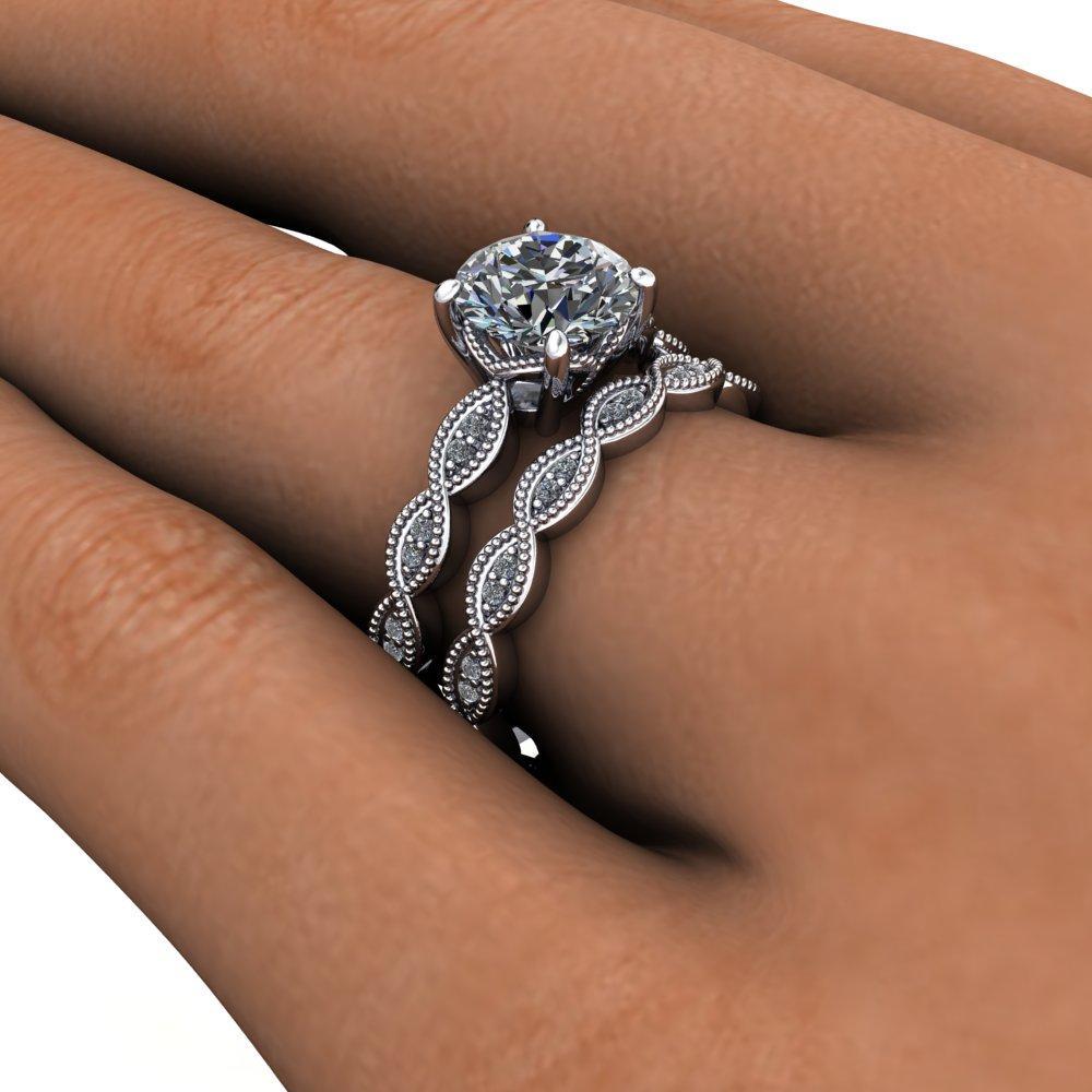 vintage inspired ring with milgrain and scalloped details wedding band