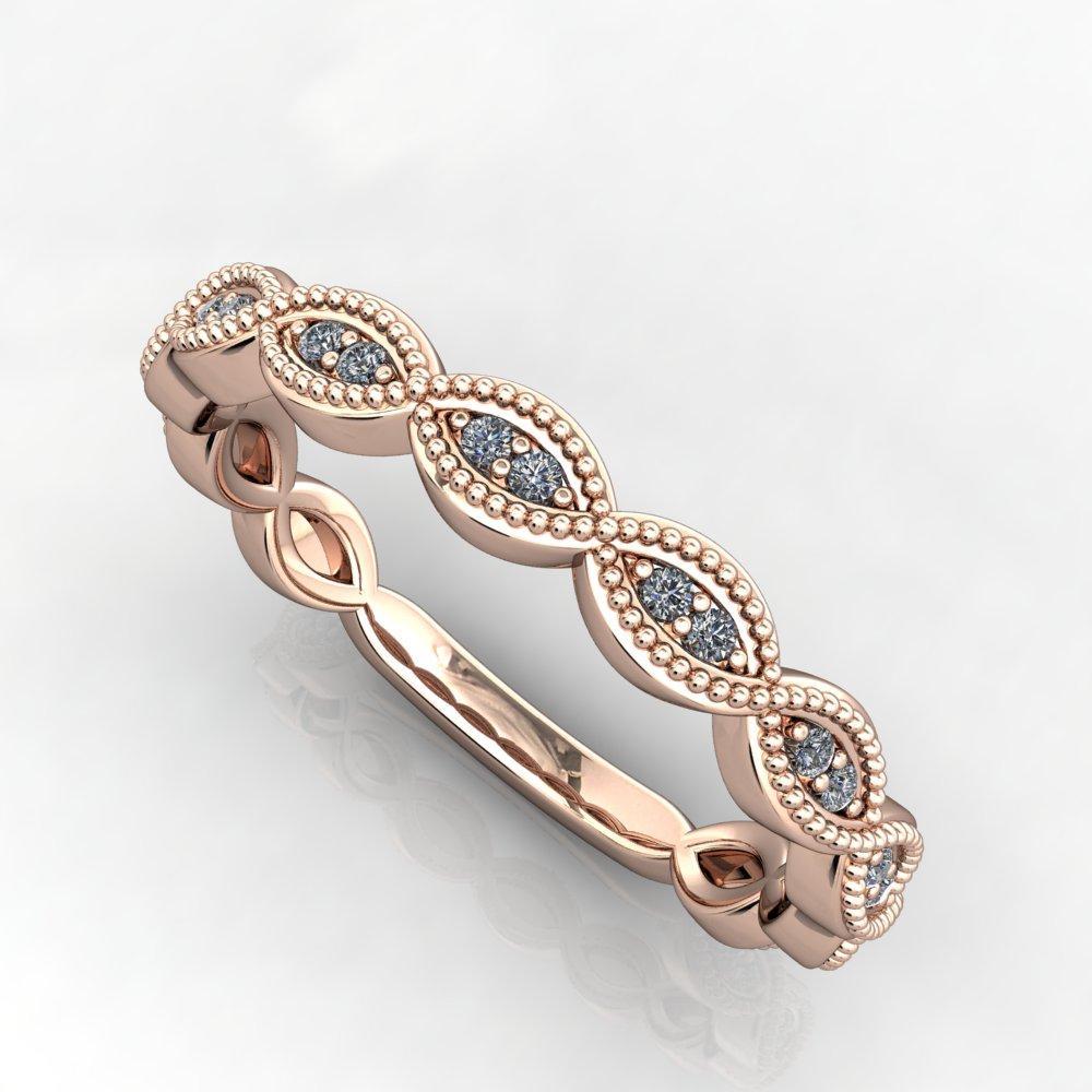 vintage inspired ring with milgrain and scalloped details rose gold