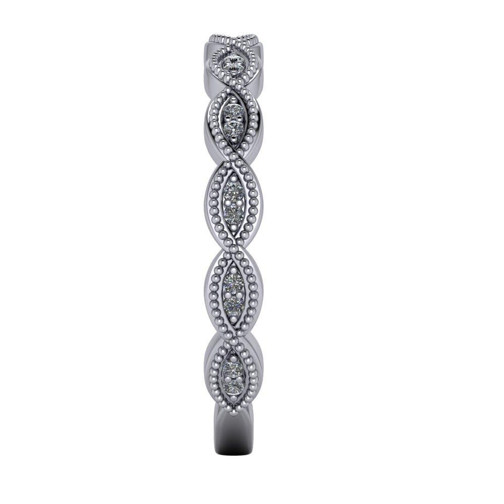vintage inspired ring with milgrain and scalloped details white gold