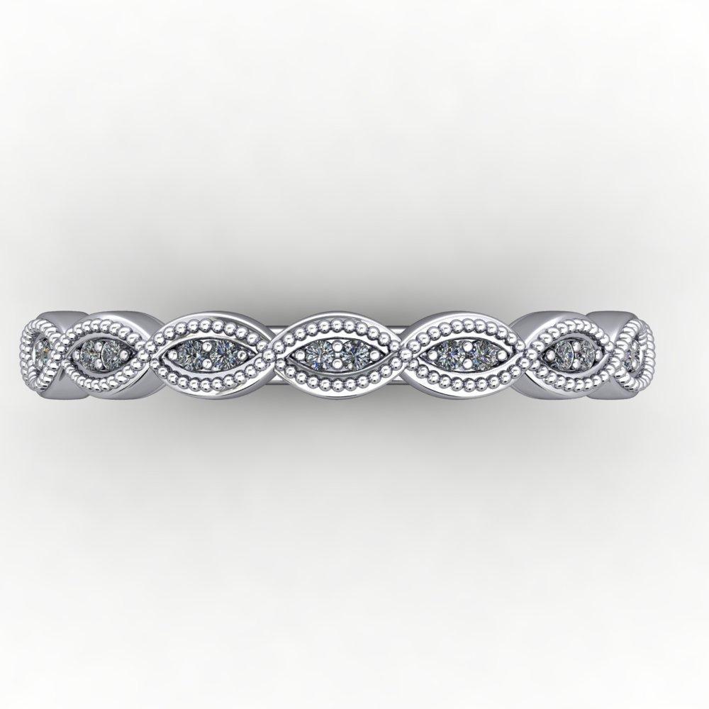 vintage inspired ring with milgrain and scalloped details white gold