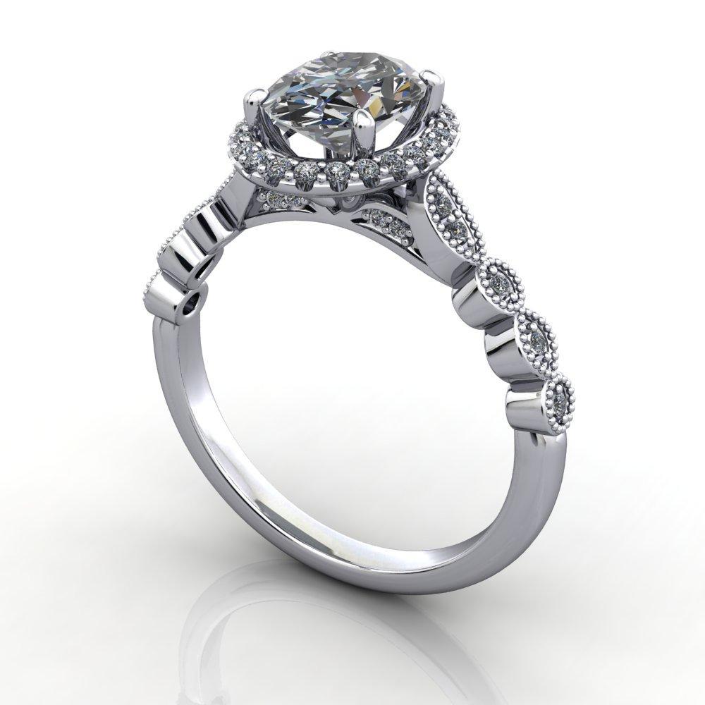 Solitaire-style Princess-cut Diamond Engagement Ring with Engraving Details  on Side in White Gold (1.22