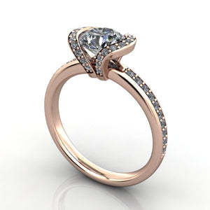 half bezel halo engagement ring rose gold