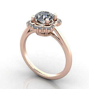 Shield shaped halo engagement ring rose gold