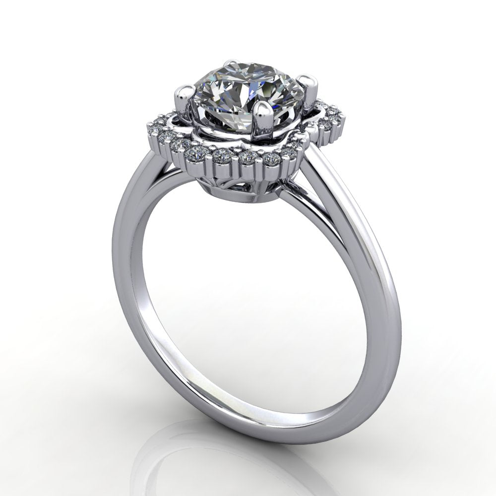 Shield shaped halo engagement ring white gold