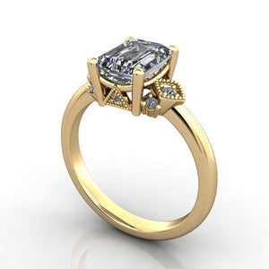 Art deco vintage inspired engagement ring yellow gold