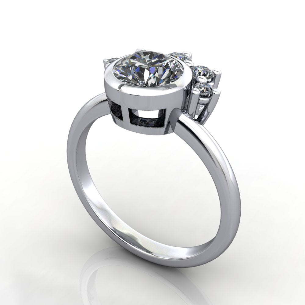 Half halo engagement ring bezel set white gold