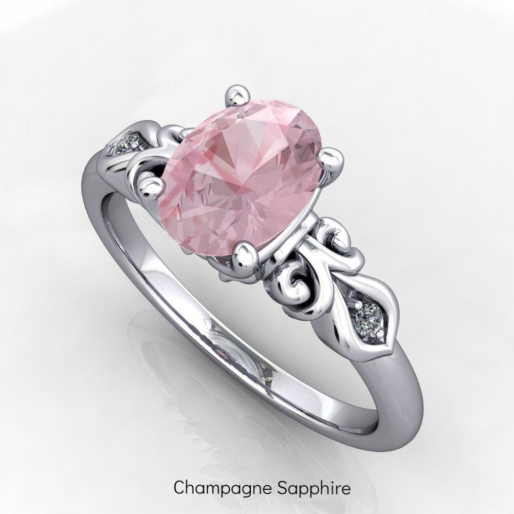 Vintage inspired scrollwork champagne sapphire engagement ring promise ring