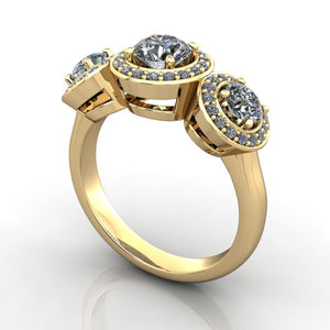 Ivy Three-Stone Halo Engagement Ring (Setting Only)