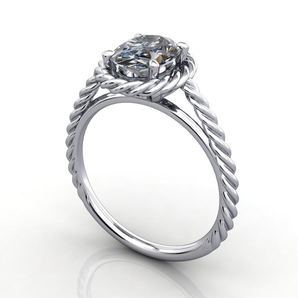 Twisted band rope band halo engagement ring white gold