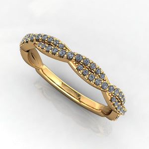 infinity inspired diamond wedding band yellow gold