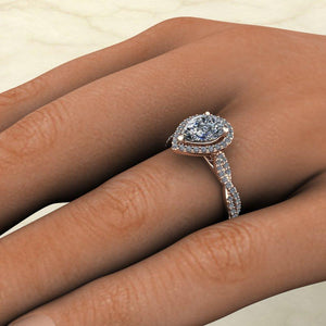Pear halo engagement ring rose gold