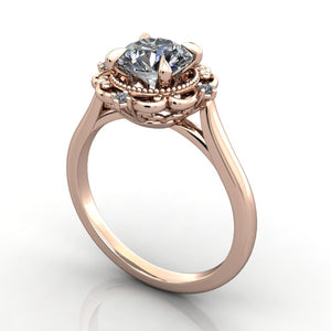 victorian art deco inspired halo engagement ring rose gold