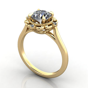 victorian art deco inspired halo engagement ring yellow gold