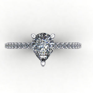 engagement ring with diamond basket diamond prongs soha diamond co pear cut