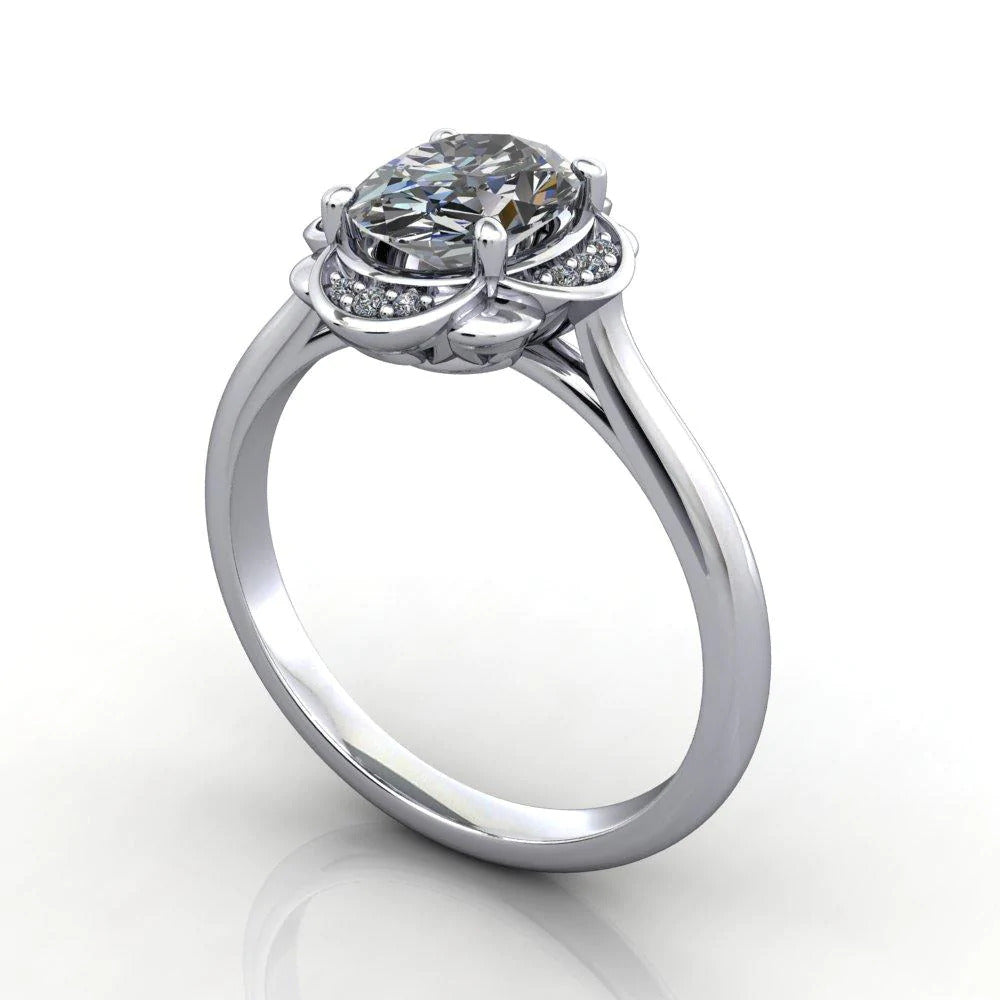 art-deco inspired half-moon halo engagement ring