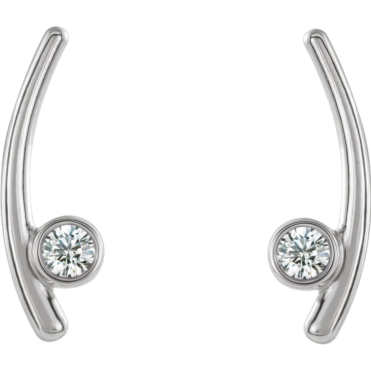 bezel set ear climber in white gold