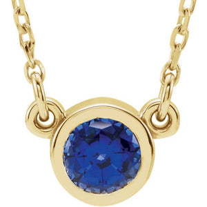Blue sapphire bezel set necklace birthstone 14k yellow gold