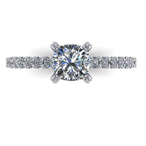 Cathedral solitaire with side stones soha diamond co.  cushion cut