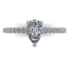 Cathedral solitaire with side stones soha diamond co.  pear cut