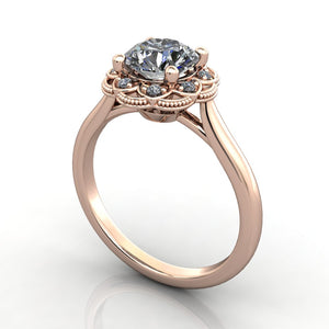 Vintage inspired detailed engagement ring rose gold