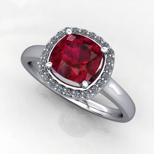 Cushion Cut halo gemstone engagement ring