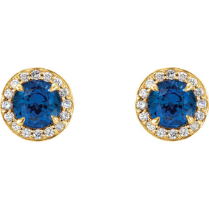 Earring - 14k Gold Round Sapphire Halo Earrings