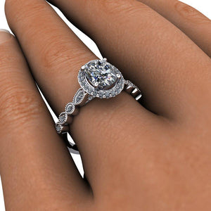 vintage inspired halo ring with milgrain and scalloped details soha diamond co.