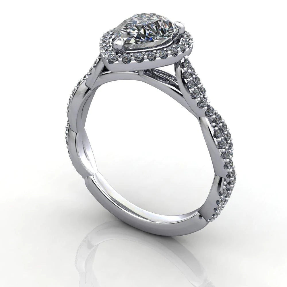 pear halo engagement ring in white gold
