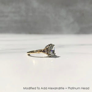 Vintage inspired two tone engagement ring side view