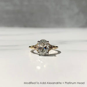 Vintage inspired two tone engagement ring top view