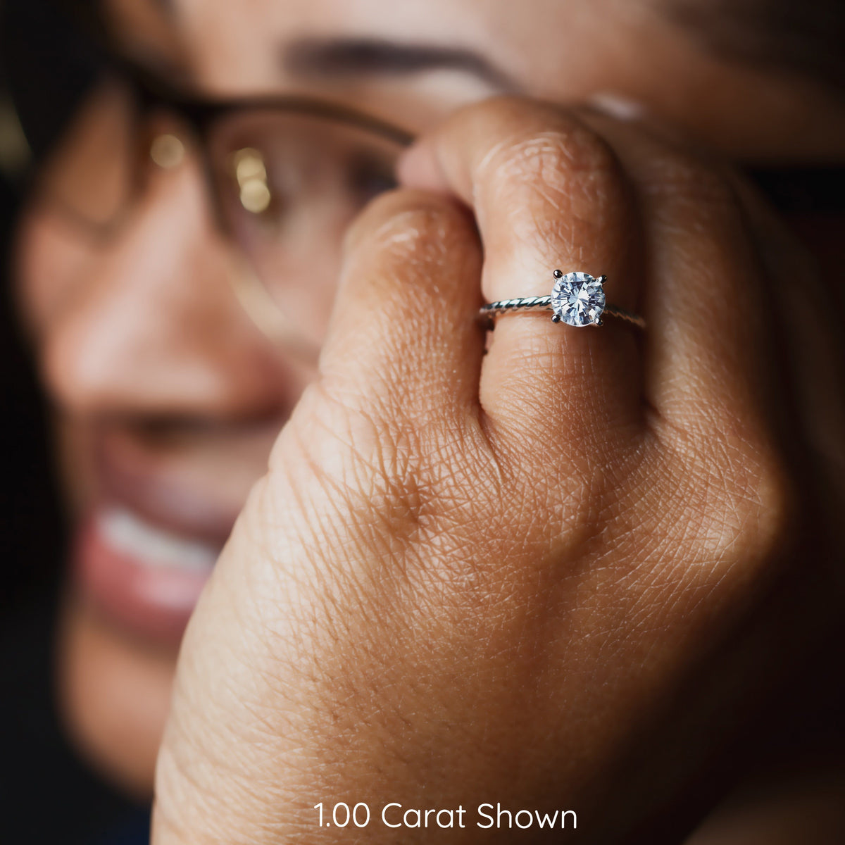 Twisted band rope band halo engagement ring white gold