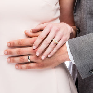 Milgrain wedding ring with cushion engagement ring