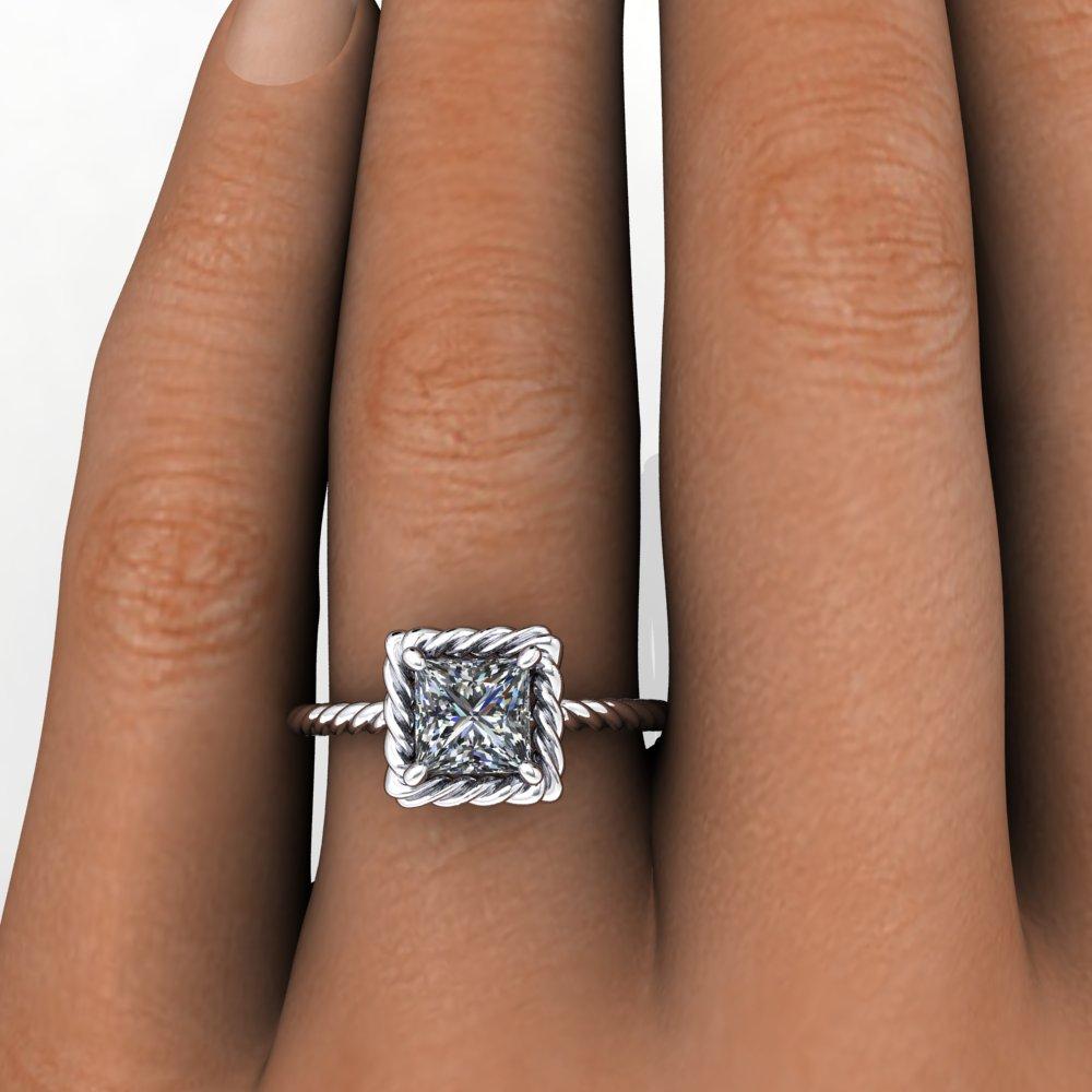 Petite Square Halo Round Shared Prong Set Diamond Engagement Ring – bbr572e