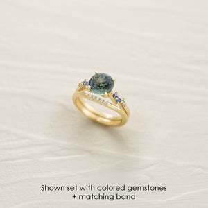 Yellow gold engagement ring with colored gemstones
